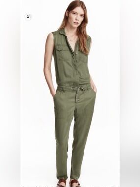 H&M Olive Green Sleeveless Utility Jumpsuit